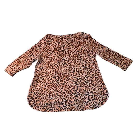 Chico's Top Women Sz 2 US L/12 Animal Print 3/4 Sleeve Scoop Neck Round Hi-lo - Picture 2 of 7